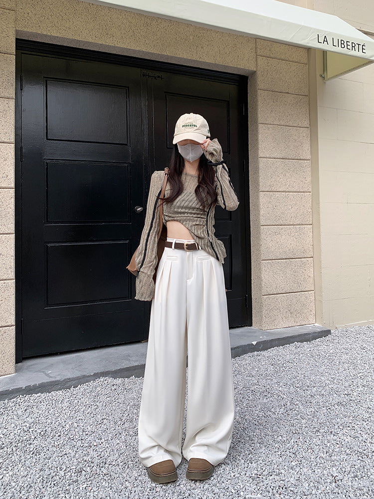 Real shot! 2024 elastic waist design sense suit pants casual pants women's wide leg pants high waist drape pants