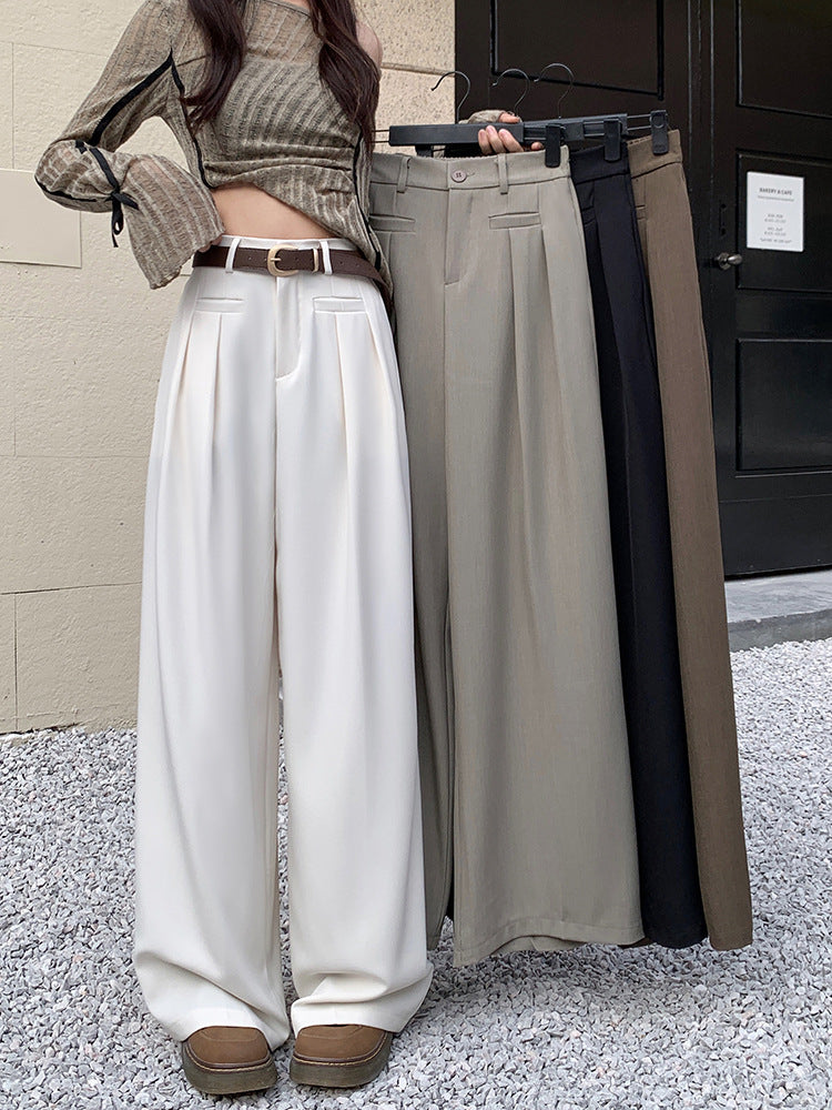 Real shot! 2024 elastic waist design sense suit pants casual pants women's wide leg pants high waist drape pants
