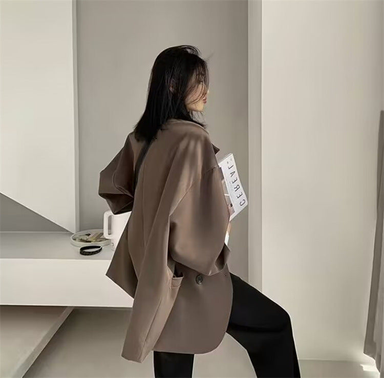 Casual Style Blazer for Women 2026 Spring and Autumn New Street Style Internet Celebrity Simple Loose Coffee-Colored Small Suit