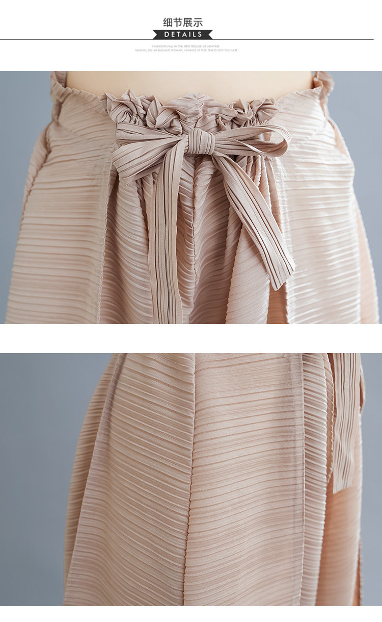 Pleated Heavy-Duty Pleated Wide-Leg Pants High-Waisted Plus-Size Straight-Leg Pants Summer Loose Slimming Casual Pants Women's Long Pants