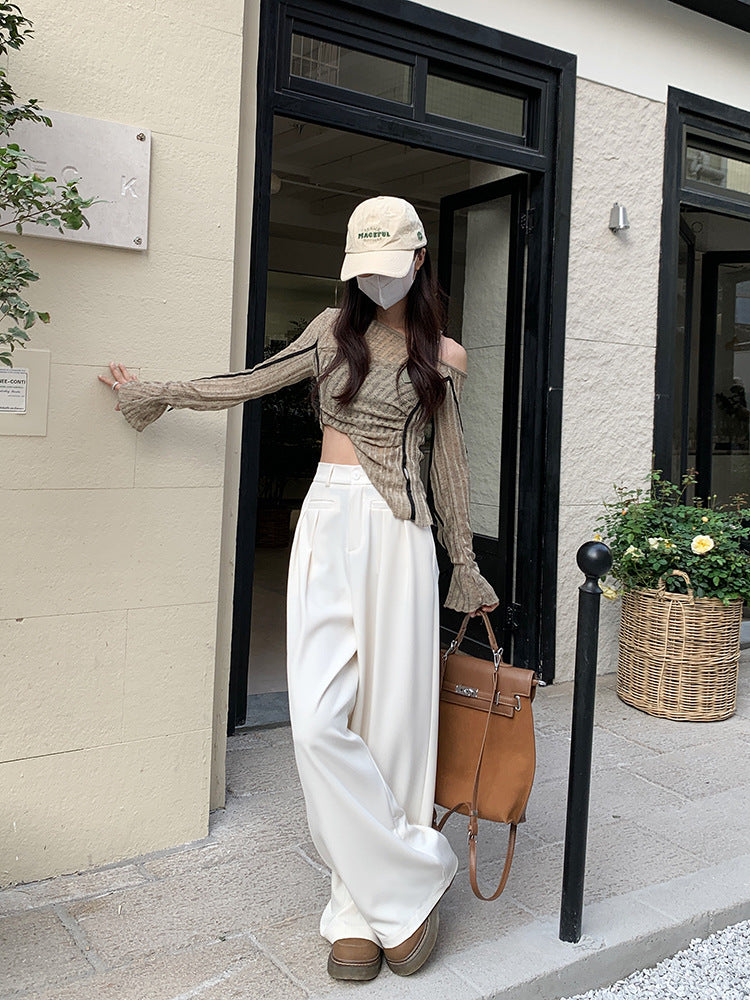 Real shot! 2024 elastic waist design sense suit pants casual pants women's wide leg pants high waist drape pants