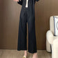 Miyake Wide-leg Pants Women's High-waist Pendant Pleated Pants Women's Loosening Waist Cropped Pants Black All-match Casual Pants
