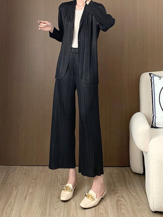 Miyake Wide-leg Pants Women's High-waist Pendant Pleated Pants Women's Loosening Waist Cropped Pants Black All-match Casual Pants