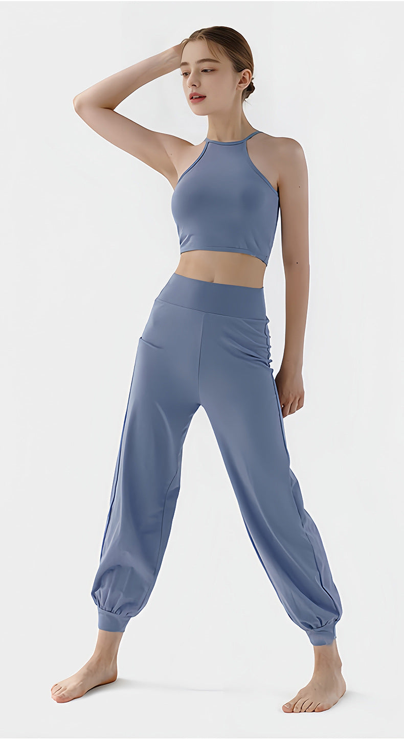 Spring New Casual Pants, Women's Sports Pants, High-Waisted, Belly-Controlling, Simple Flap Pocket Pantss, Loose Leg-Tie Yoga Pants for Women