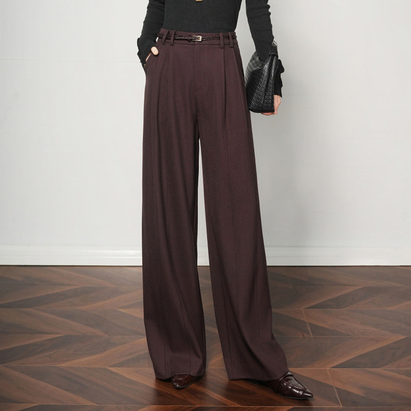 Authentic Wool Wide-Leg Pants for Women 25 New High-Waisted Slimming Tummy-Covering Straight-Leg Pants Women's Vertical Casual Pants