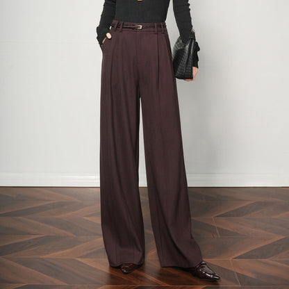 Authentic Wool Wide-Leg Pants for Women 25 New High-Waisted Slimming Tummy-Covering Straight-Leg Pants Women's Vertical Casual Pants