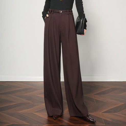 Authentic Wool Wide-Leg Pants for Women 25 New High-Waisted Slimming Tummy-Covering Straight-Leg Pants Women's Vertical Casual Pants