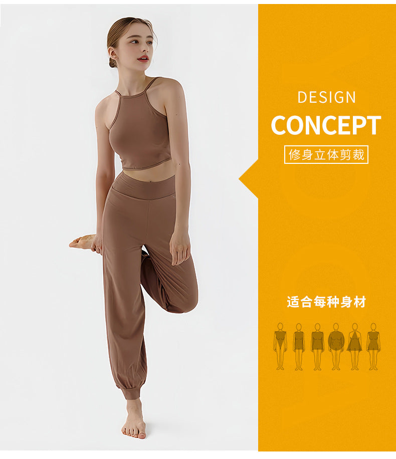 Spring New Casual Pants, Women's Sports Pants, High-Waisted, Belly-Controlling, Simple Flap Pocket Pantss, Loose Leg-Tie Yoga Pants for Women