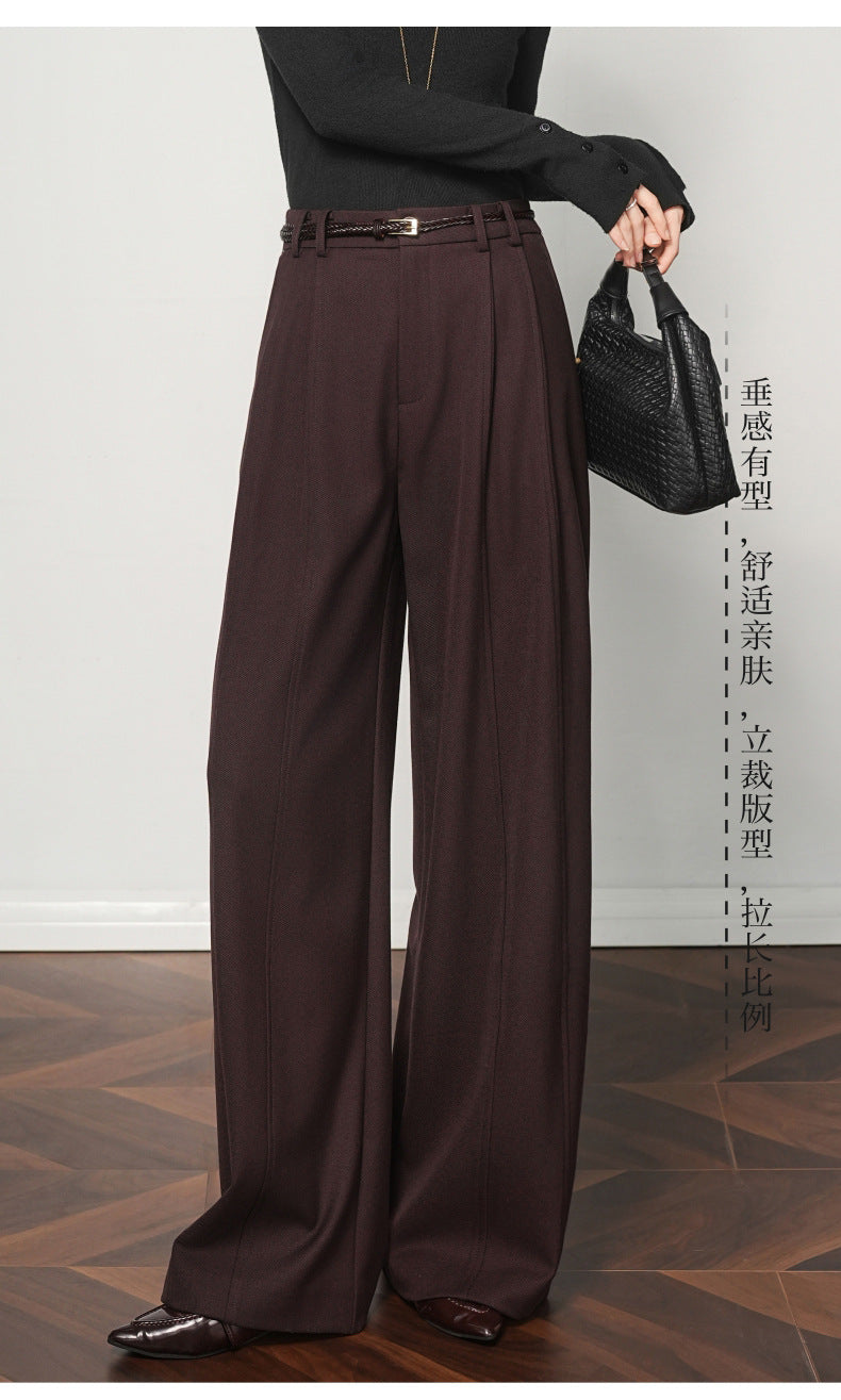 Authentic Wool Wide-Leg Pants for Women 25 New High-Waisted Slimming Tummy-Covering Straight-Leg Pants Women's Vertical Casual Pants