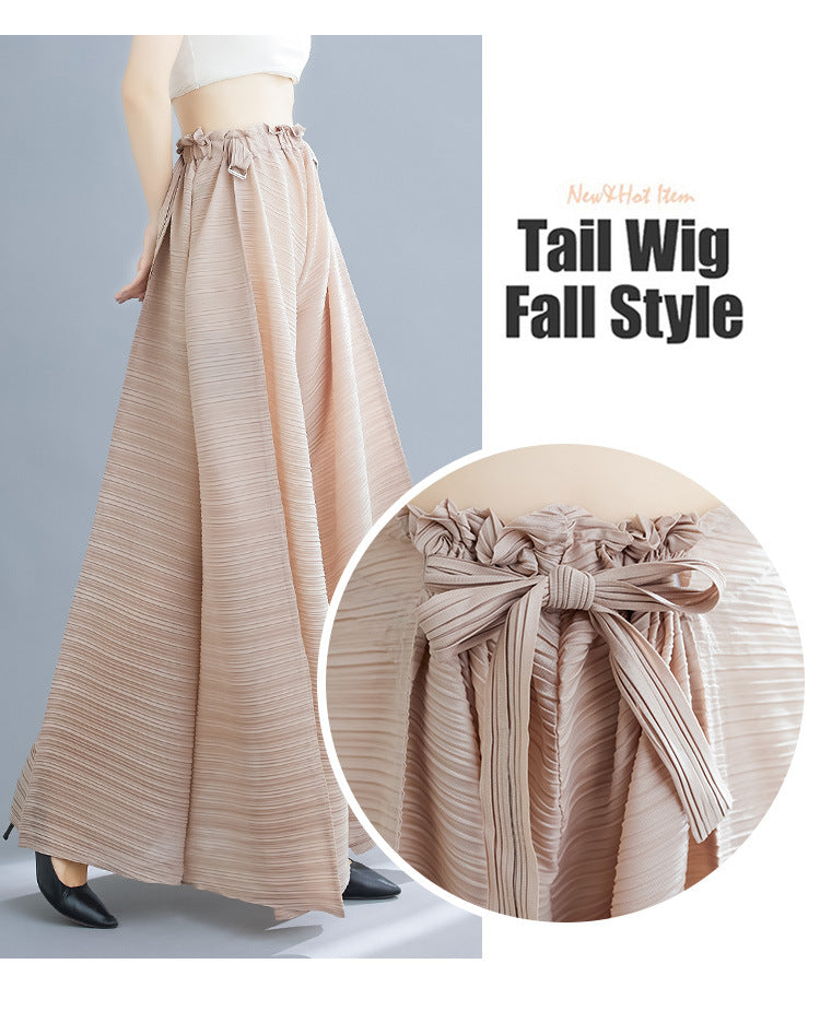 Pleated Heavy-Duty Pleated Wide-Leg Pants High-Waisted Plus-Size Straight-Leg Pants Summer Loose Slimming Casual Pants Women's Long Pants