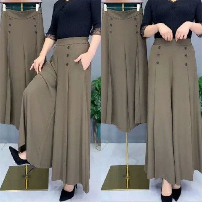 Wide Leg Pants Women's Spring and Summer High Waist Loose Slimming Middle-aged Women's Pants Cropped Skirt Casual Skirt Pants