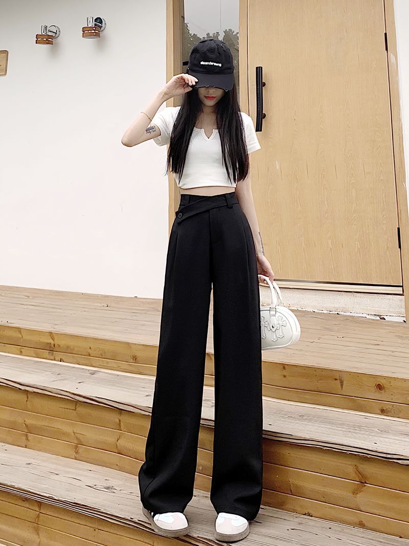 High-Waisted Suit Pants for Women, Spring and Autumn 2025 New Wide-Leg Pants, Thin Loose Casual Pants, Straight-Leg Drape Long Pants