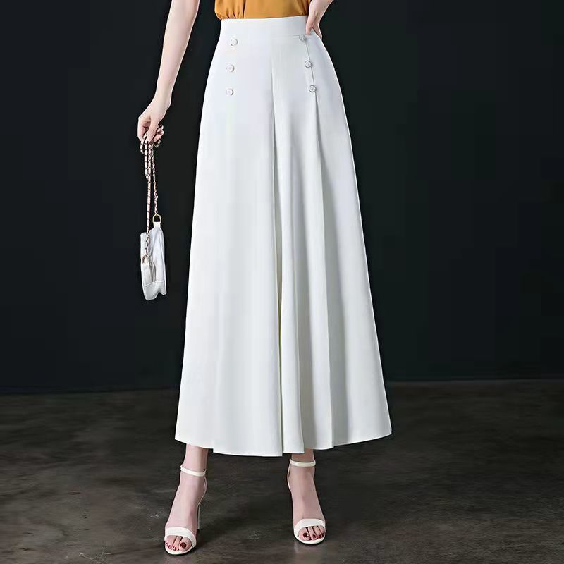 Wide Leg Pants Women's Spring and Summer High Waist Loose Slimming Middle-aged Women's Pants Cropped Skirt Casual Skirt Pants