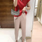 Miyake 2026 Straight-Leg Fashion High-Waisted Pocketed Cropped Pants with Elastic Waistband, Stretchy Pleated Slimming Cigarette Pants for Women