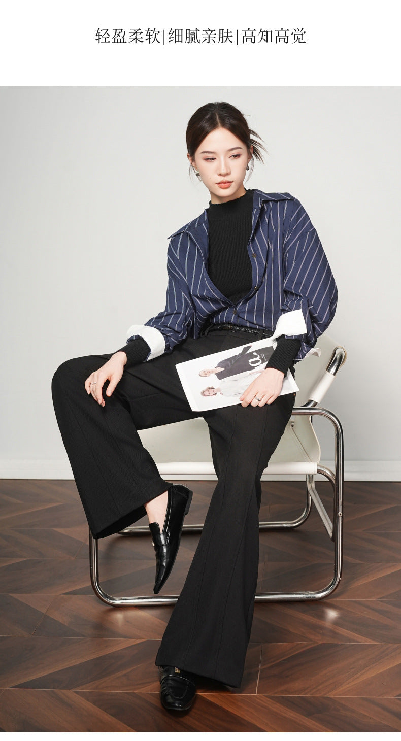 Authentic Wool Wide-Leg Pants for Women 25 New High-Waisted Slimming Tummy-Covering Straight-Leg Pants Women's Vertical Casual Pants