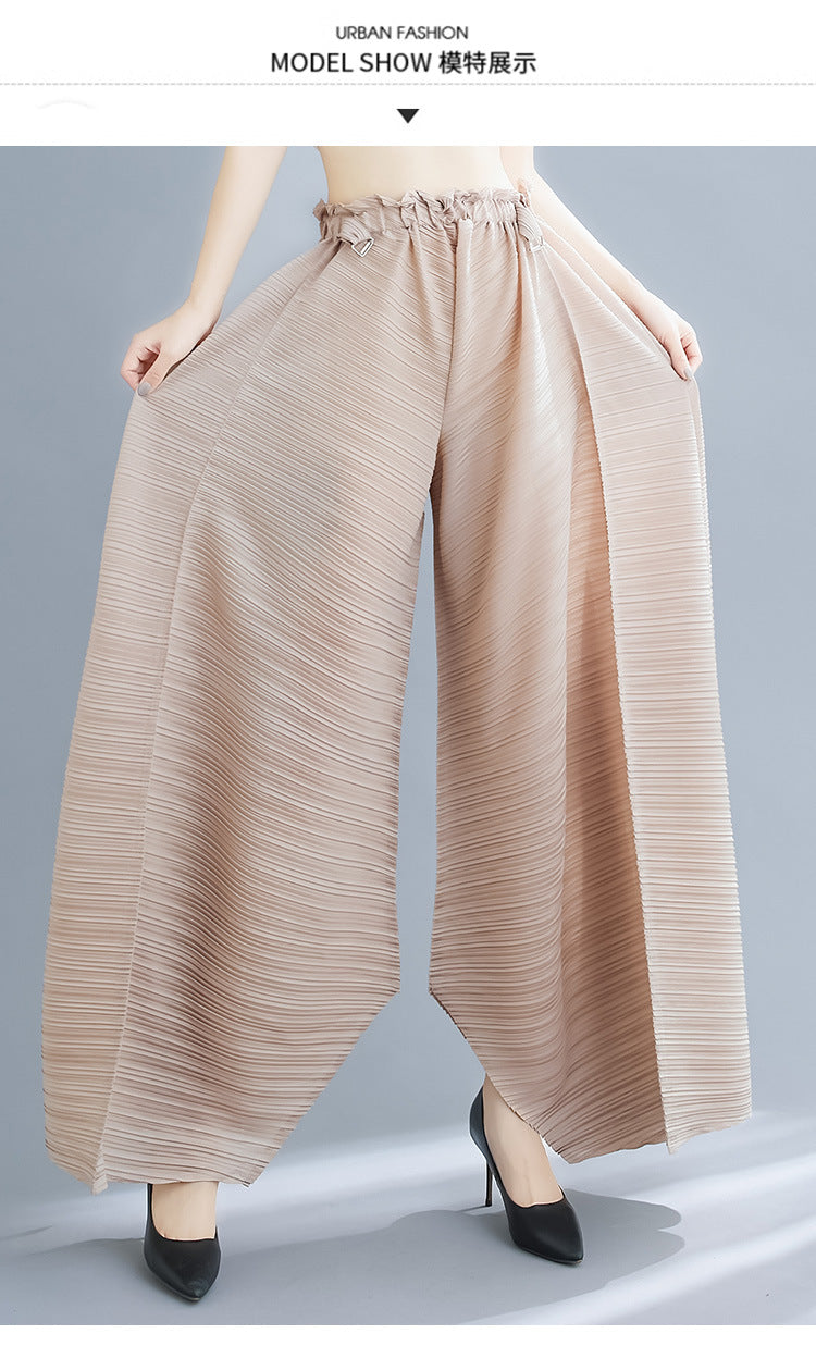 Pleated Heavy-Duty Pleated Wide-Leg Pants High-Waisted Plus-Size Straight-Leg Pants Summer Loose Slimming Casual Pants Women's Long Pants