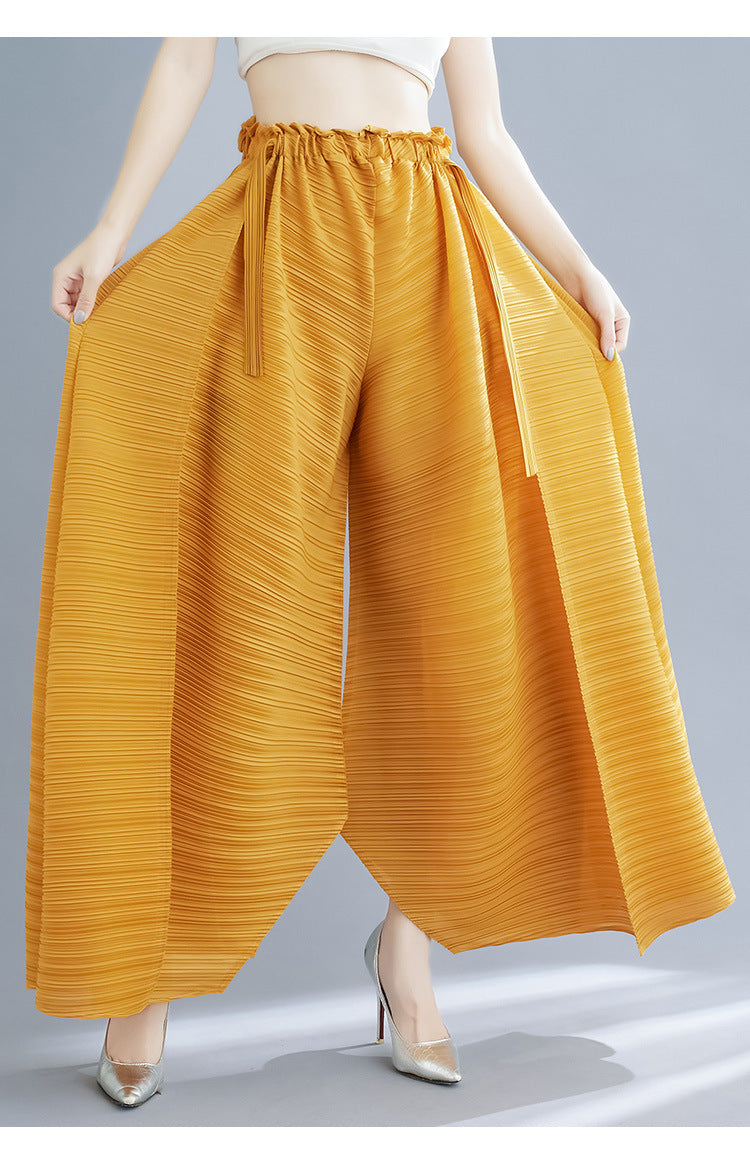 Pleated Heavy-Duty Pleated Wide-Leg Pants High-Waisted Plus-Size Straight-Leg Pants Summer Loose Slimming Casual Pants Women's Long Pants