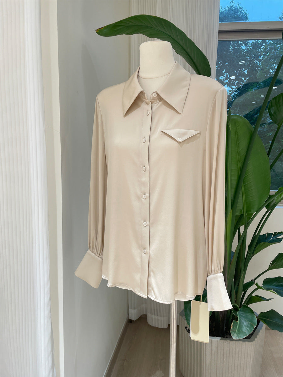 Silk Shirt for Women 2026 Early Spring New Style 19 Momme Stretch Double Georgette Solid Color Office Ol Mulberry Silk Blouse