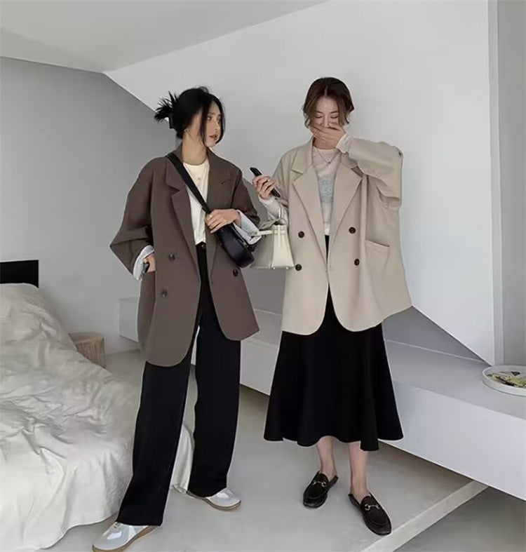 Casual Style Blazer for Women 2026 Spring and Autumn New Street Style Internet Celebrity Simple Loose Coffee-Colored Small Suit