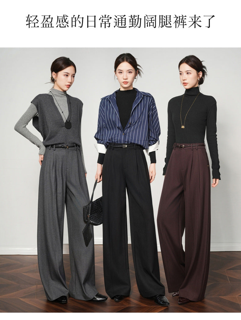 Authentic Wool Wide-Leg Pants for Women 25 New High-Waisted Slimming Tummy-Covering Straight-Leg Pants Women's Vertical Casual Pants