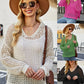 Amazon's Popular Fashion Loose Outer Wear Long-Sleeved Cut Out Blouse 2023 European and American Pure Color Casual Hooded Sweater for Women