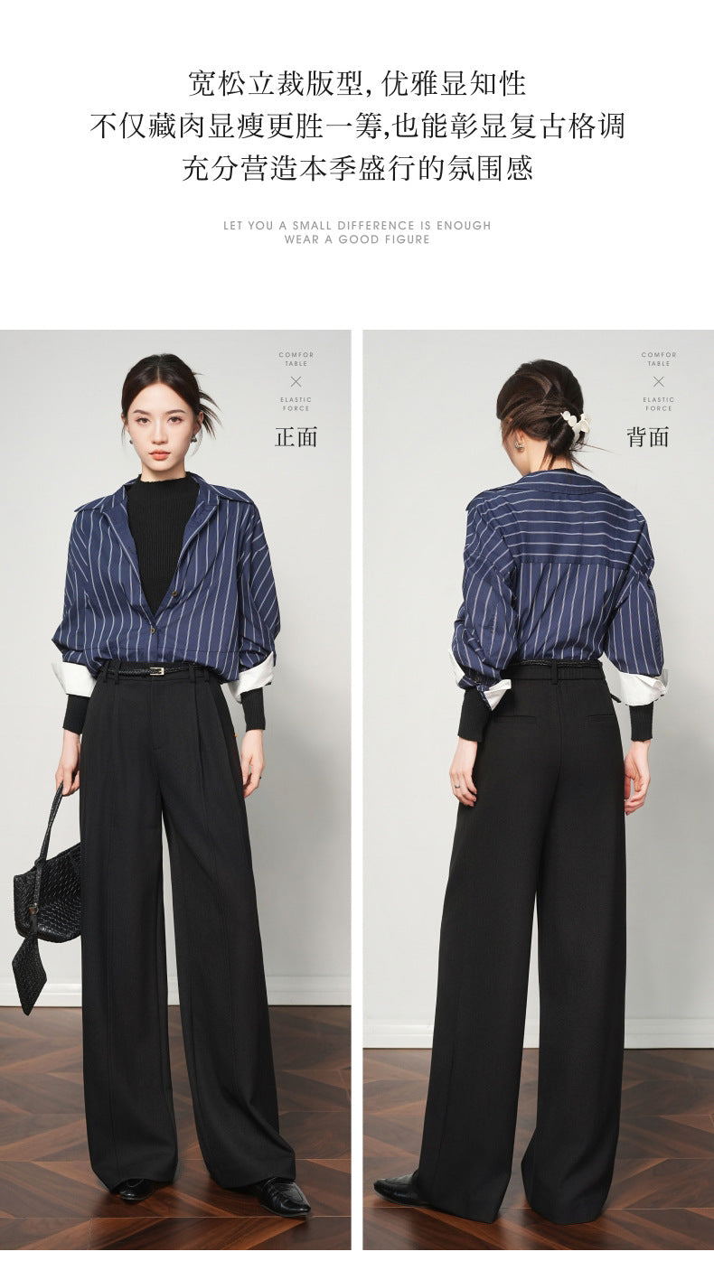 Authentic Wool Wide-Leg Pants for Women 25 New High-Waisted Slimming Tummy-Covering Straight-Leg Pants Women's Vertical Casual Pants