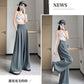 2025 Summer New High-Waisted Straight Wide-Leg Pants for Women, Stylish Versatile Slimming Floor-Length Pants Cross-Border