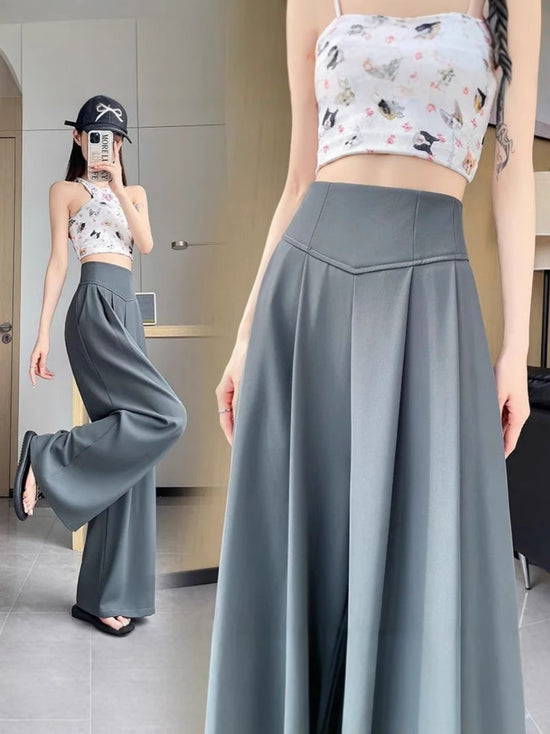 2025 Summer New High-Waisted Straight Wide-Leg Pants for Women, Stylish Versatile Slimming Floor-Length Pants Cross-Border