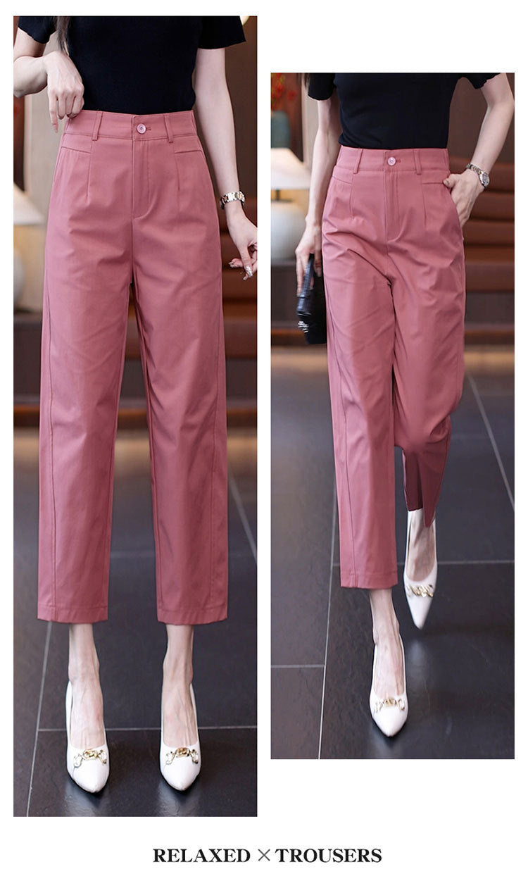High-Waisted Casual Pants for Women, 2025 Spring and Autumn New Loose Slimming Cropped Cigarette Knife Pants for Petite Figures