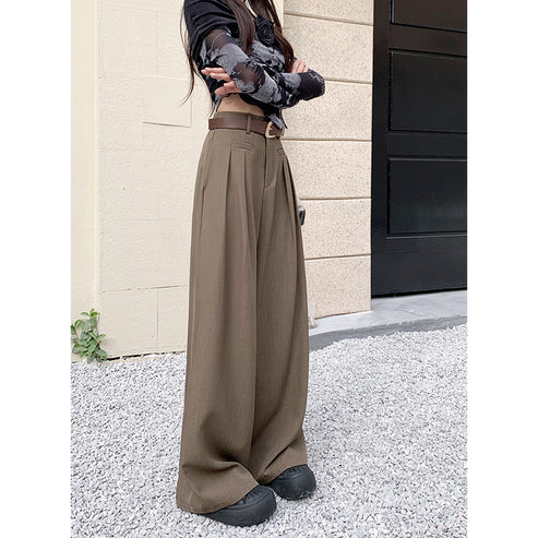 Real shot! 2024 elastic waist design sense suit pants casual pants women's wide leg pants high waist drape pants