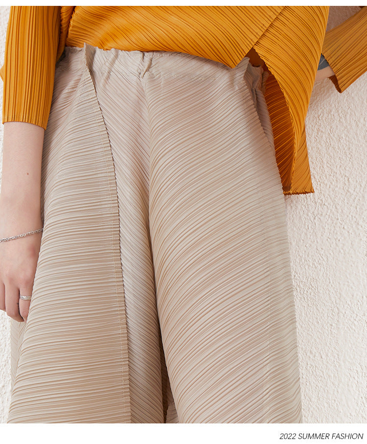Miyake-Style Pleated Wide-Leg Pants for Women, High-Waisted, Drapey, Slimming, Casual, Versatile, Loose, Plus-Size, Cropped, Leg-Lengthening