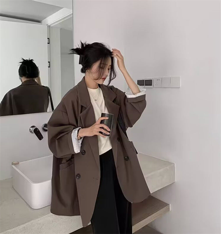 Casual Style Blazer for Women 2026 Spring and Autumn New Street Style Internet Celebrity Simple Loose Coffee-Colored Small Suit