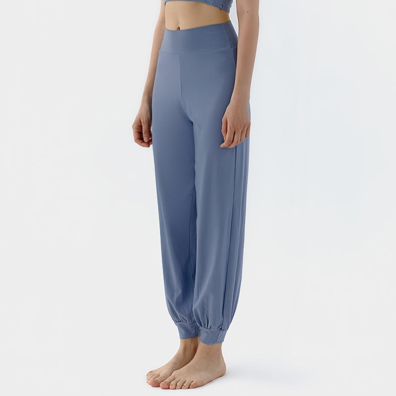 Spring New Casual Pants, Women's Sports Pants, High-Waisted, Belly-Controlling, Simple Flap Pocket Pantss, Loose Leg-Tie Yoga Pants for Women