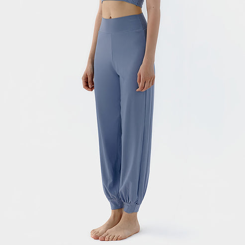 Spring New Casual Pants, Women's Sports Pants, High-Waisted, Belly-Controlling, Simple Flap Pocket Pantss, Loose Leg-Tie Yoga Pants for Women