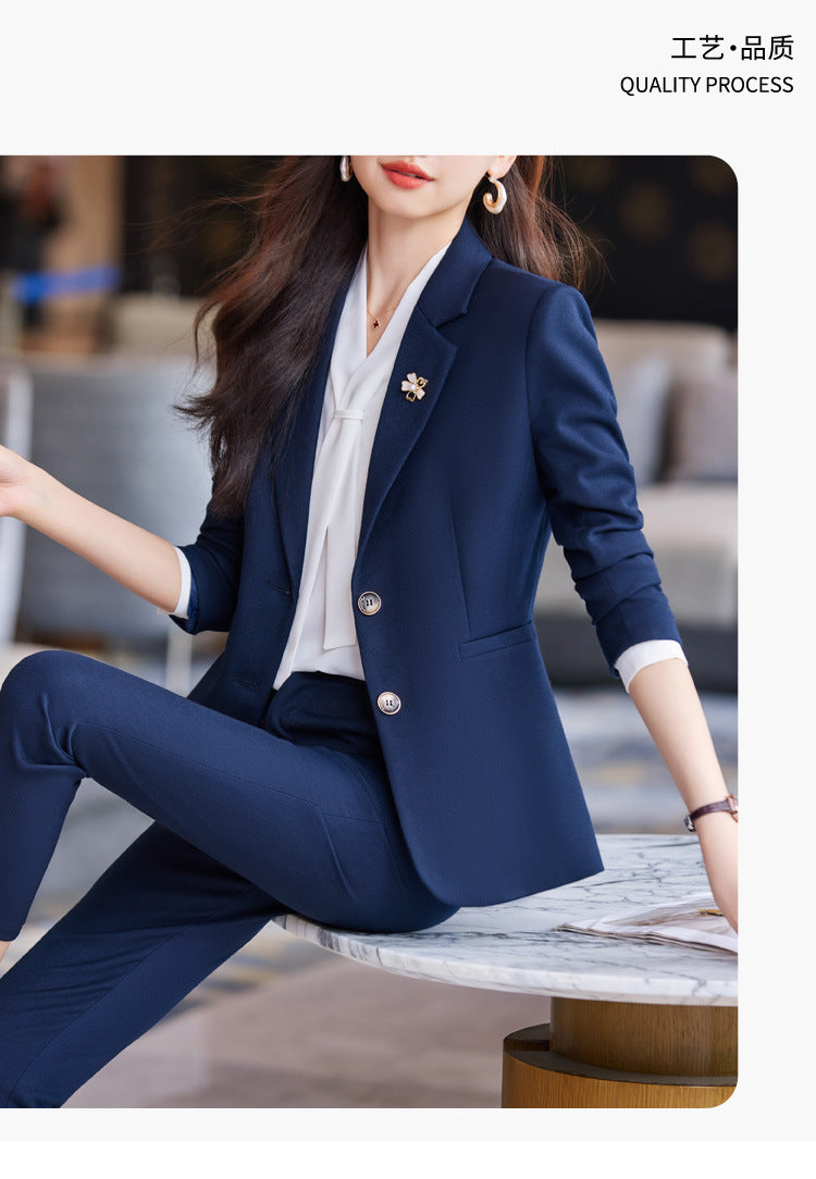 Blue Blazer for Women 2025 Spring and Autumn New Slim Fit Elegant Goddess Style Suit Professional Workwear