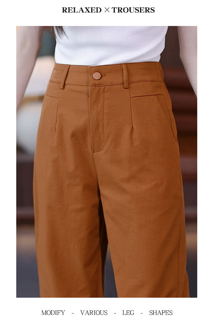 High-Waisted Casual Pants for Women, 2025 Spring and Autumn New Loose Slimming Cropped Cigarette Knife Pants for Petite Figures
