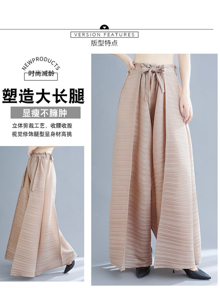 Pleated Heavy-Duty Pleated Wide-Leg Pants High-Waisted Plus-Size Straight-Leg Pants Summer Loose Slimming Casual Pants Women's Long Pants