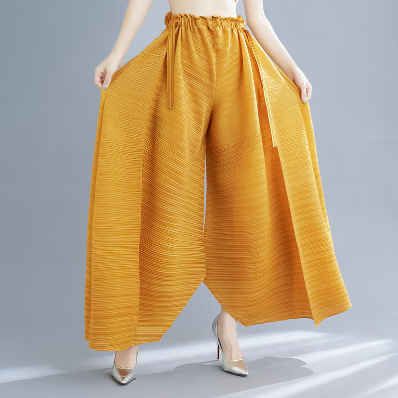 Pleated Heavy-Duty Pleated Wide-Leg Pants High-Waisted Plus-Size Straight-Leg Pants Summer Loose Slimming Casual Pants Women's Long Pants