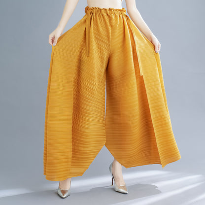 Pleated Heavy-Duty Pleated Wide-Leg Pants High-Waisted Plus-Size Straight-Leg Pants Summer Loose Slimming Casual Pants Women's Long Pants