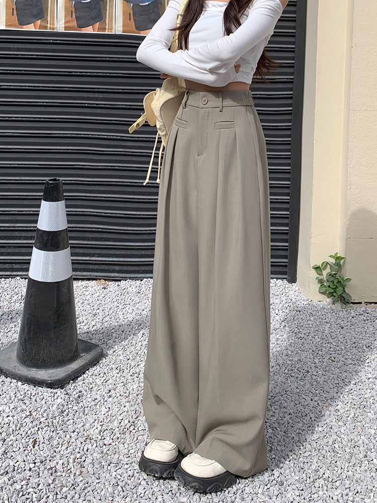 Real shot! 2024 elastic waist design sense suit pants casual pants women's wide leg pants high waist drape pants