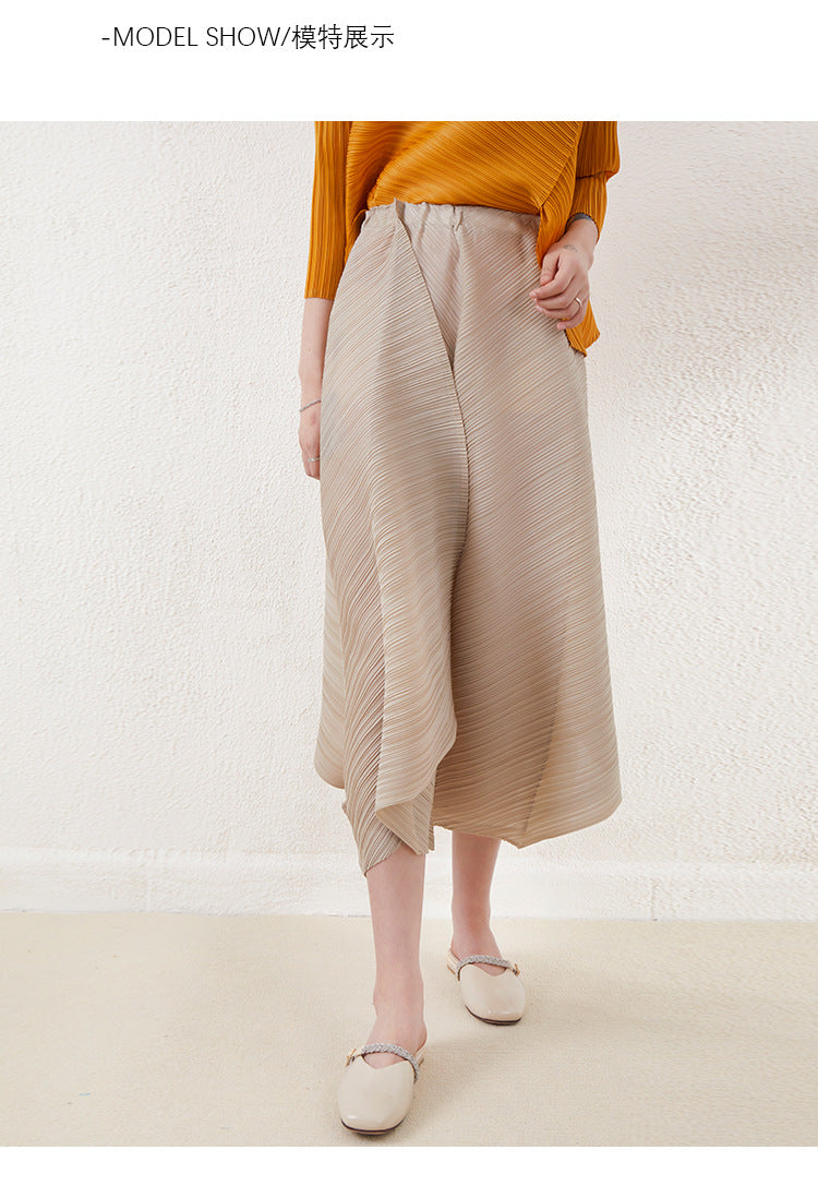 Miyake-Style Pleated Wide-Leg Pants for Women, High-Waisted, Drapey, Slimming, Casual, Versatile, Loose, Plus-Size, Cropped, Leg-Lengthening