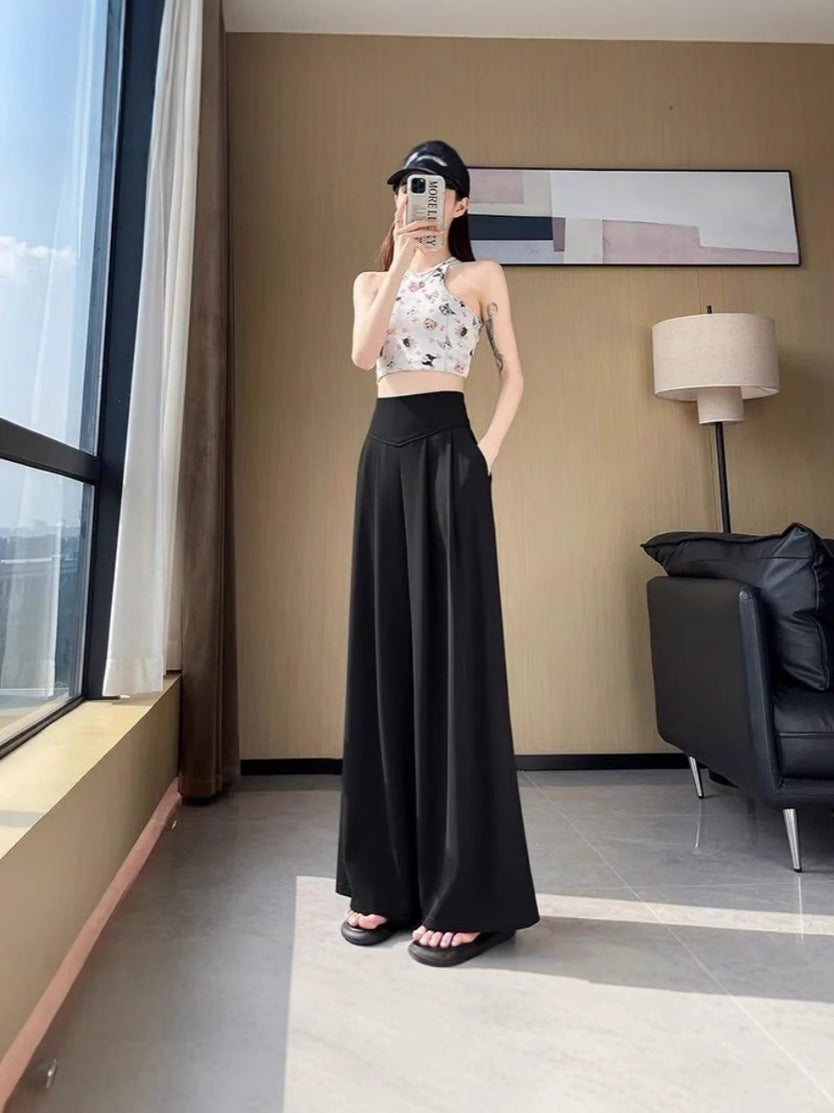 2025 Summer New High-Waisted Straight Wide-Leg Pants for Women, Stylish Versatile Slimming Floor-Length Pants Cross-Border