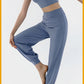Spring New Casual Pants, Women's Sports Pants, High-Waisted, Belly-Controlling, Simple Flap Pocket Pantss, Loose Leg-Tie Yoga Pants for Women