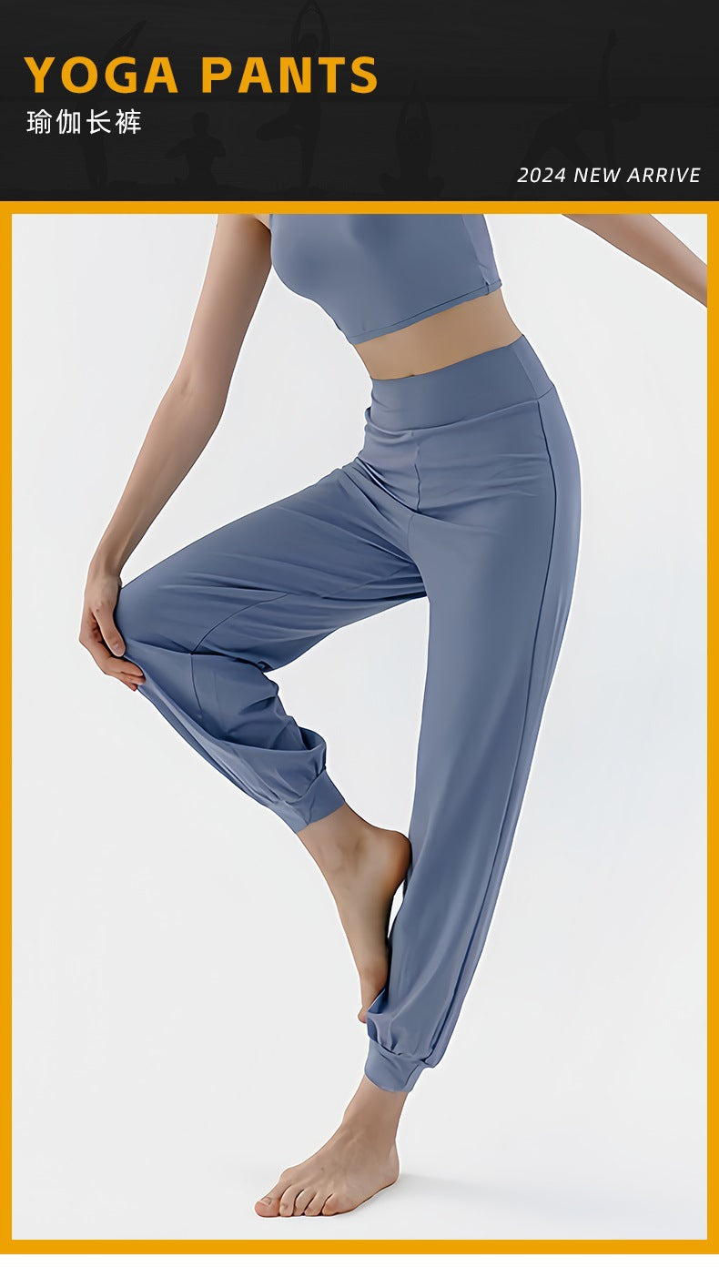 Spring New Casual Pants, Women's Sports Pants, High-Waisted, Belly-Controlling, Simple Flap Pocket Pantss, Loose Leg-Tie Yoga Pants for Women