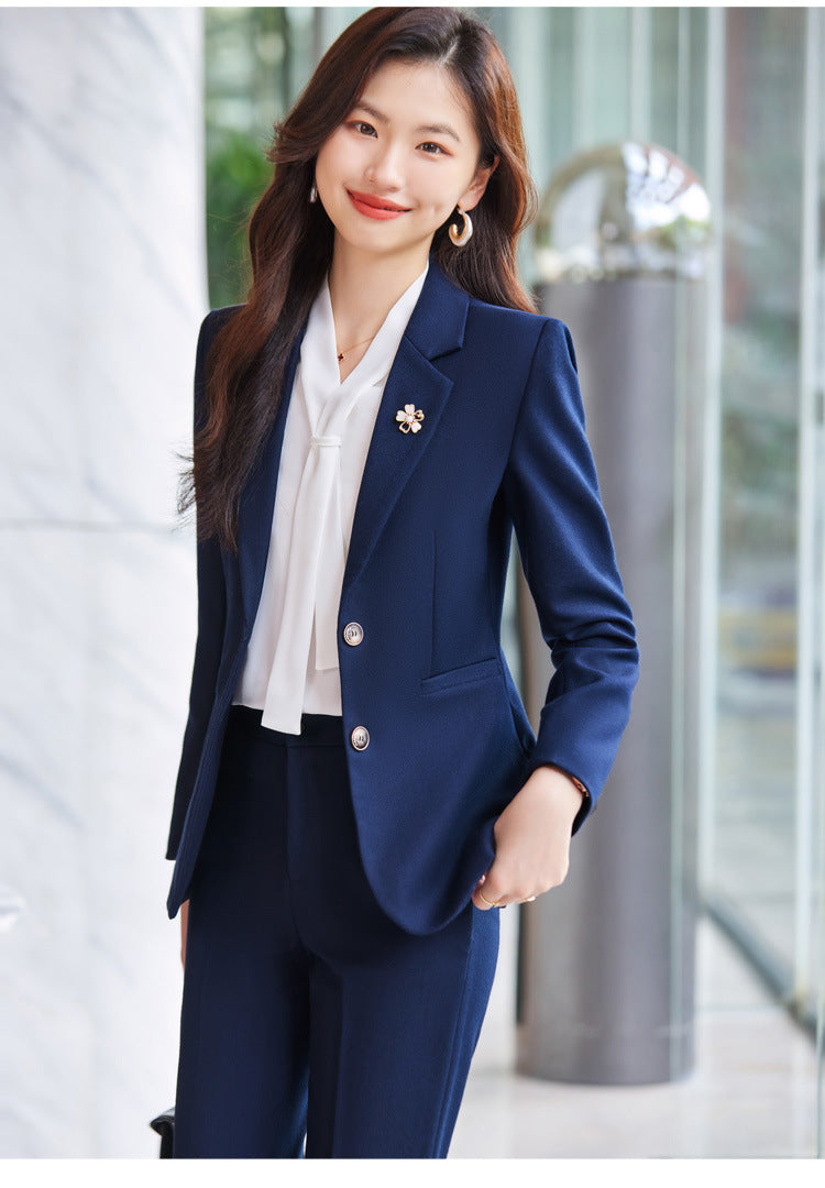 Blue Blazer for Women 2025 Spring and Autumn New Slim Fit Elegant Goddess Style Suit Professional Workwear