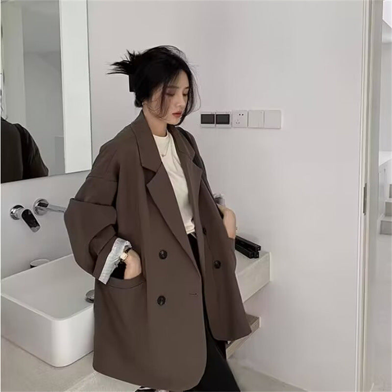 Casual Style Blazer for Women 2026 Spring and Autumn New Street Style Internet Celebrity Simple Loose Coffee-Colored Small Suit