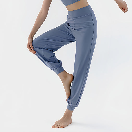 Spring New Casual Pants, Women's Sports Pants, High-Waisted, Belly-Controlling, Simple Flap Pocket Pantss, Loose Leg-Tie Yoga Pants for Women
