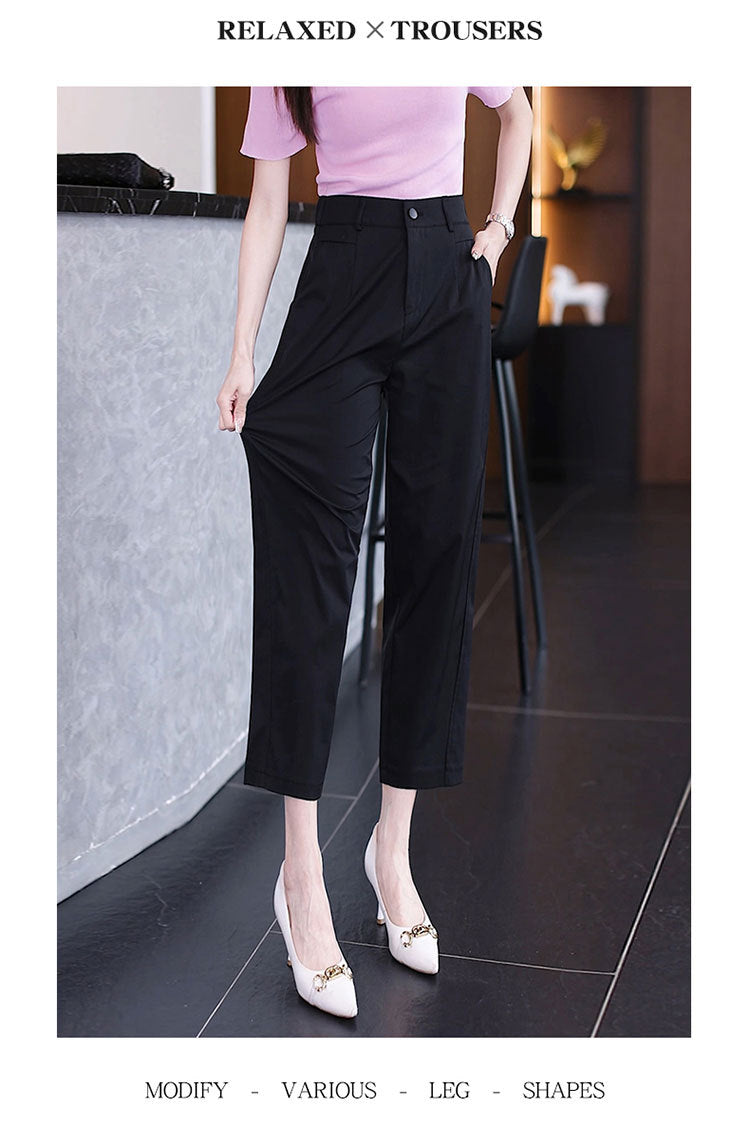 High-Waisted Casual Pants for Women, 2025 Spring and Autumn New Loose Slimming Cropped Cigarette Knife Pants for Petite Figures