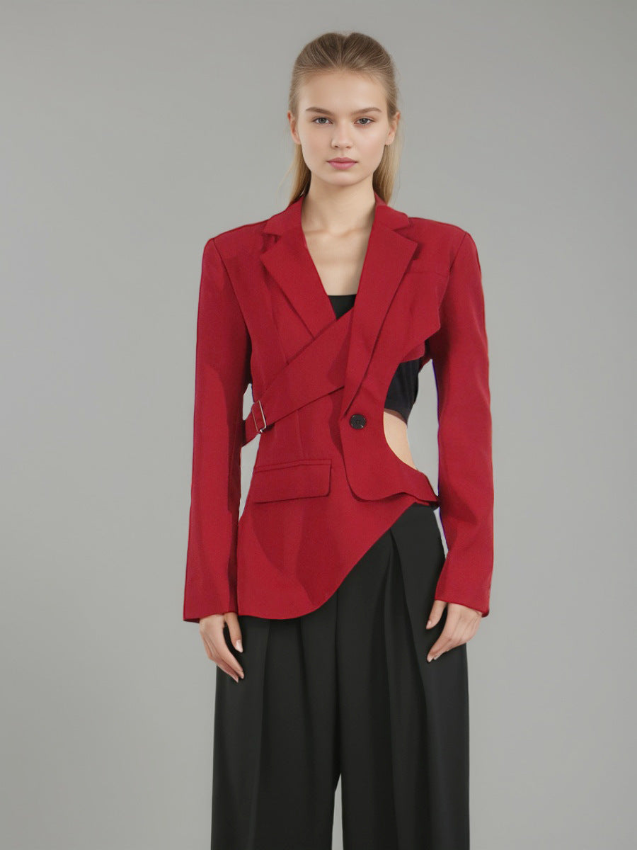 Irregular Deconstructed Blazer 2026 New Style Unique Long-Sleeve Hollow-Out High-End Waist-Cinching Blazer Jacket for Women