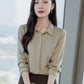 2026 Spring and Autumn Women's Silk Shirt, Solid Color, Turn-Down Collar, Long Sleeve, Real Silk Blouse, Office Professional Top